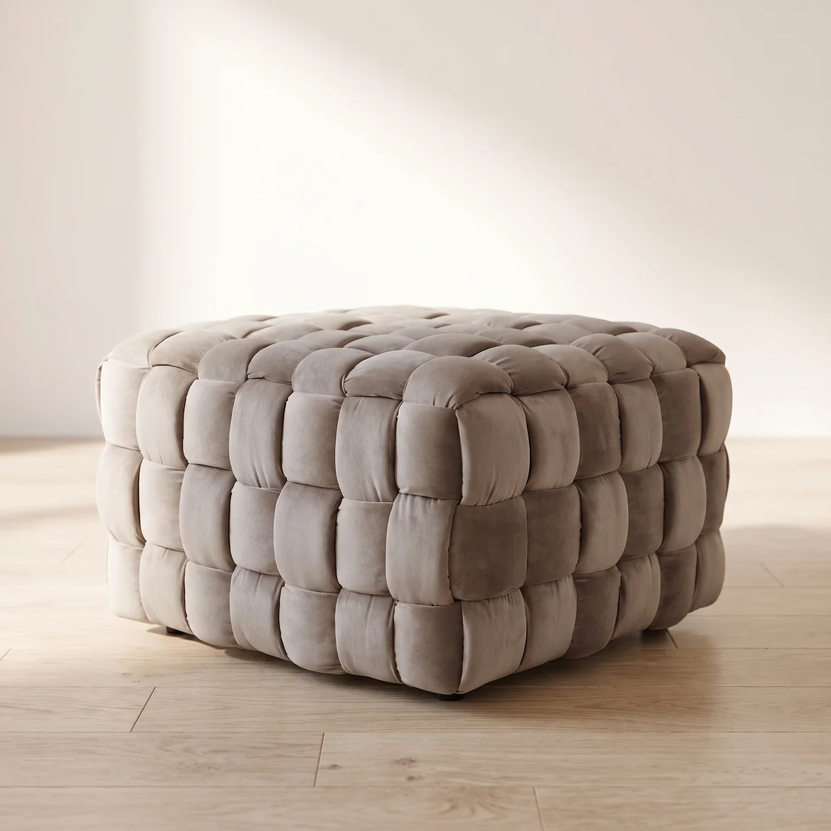 jahnke Moderner geflochtener Samt-Sitzhocker WEB ART in Taupe