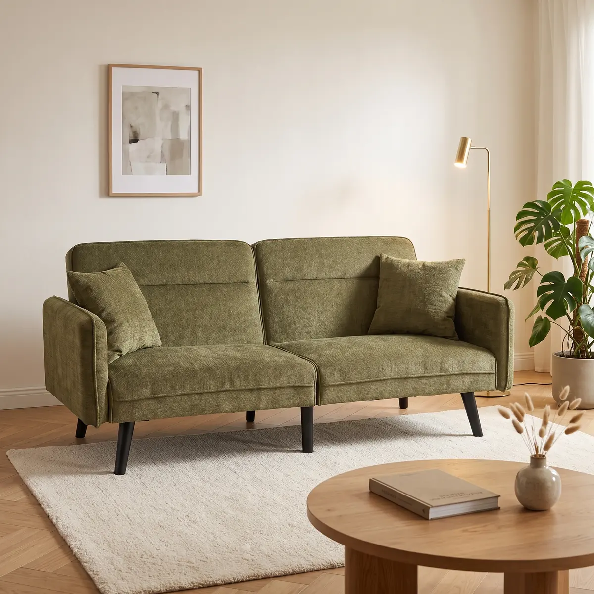 jahnke Schlafsofa Chillax – olivgrünes Stoff Sofa