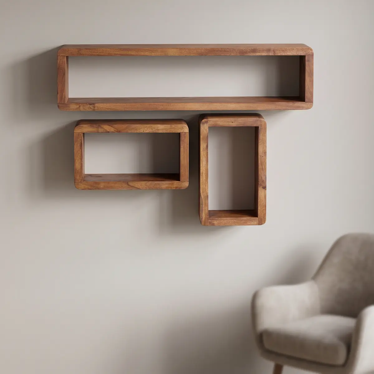 FineBuy Design Wandregal 3er Set Massiv Holzregale Landhausstil