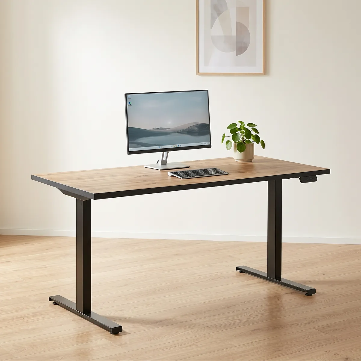 Möbelpartner höhenverstellbarer Schreibtisch Serie 2000 Eiche Landhaus Nachbildung
