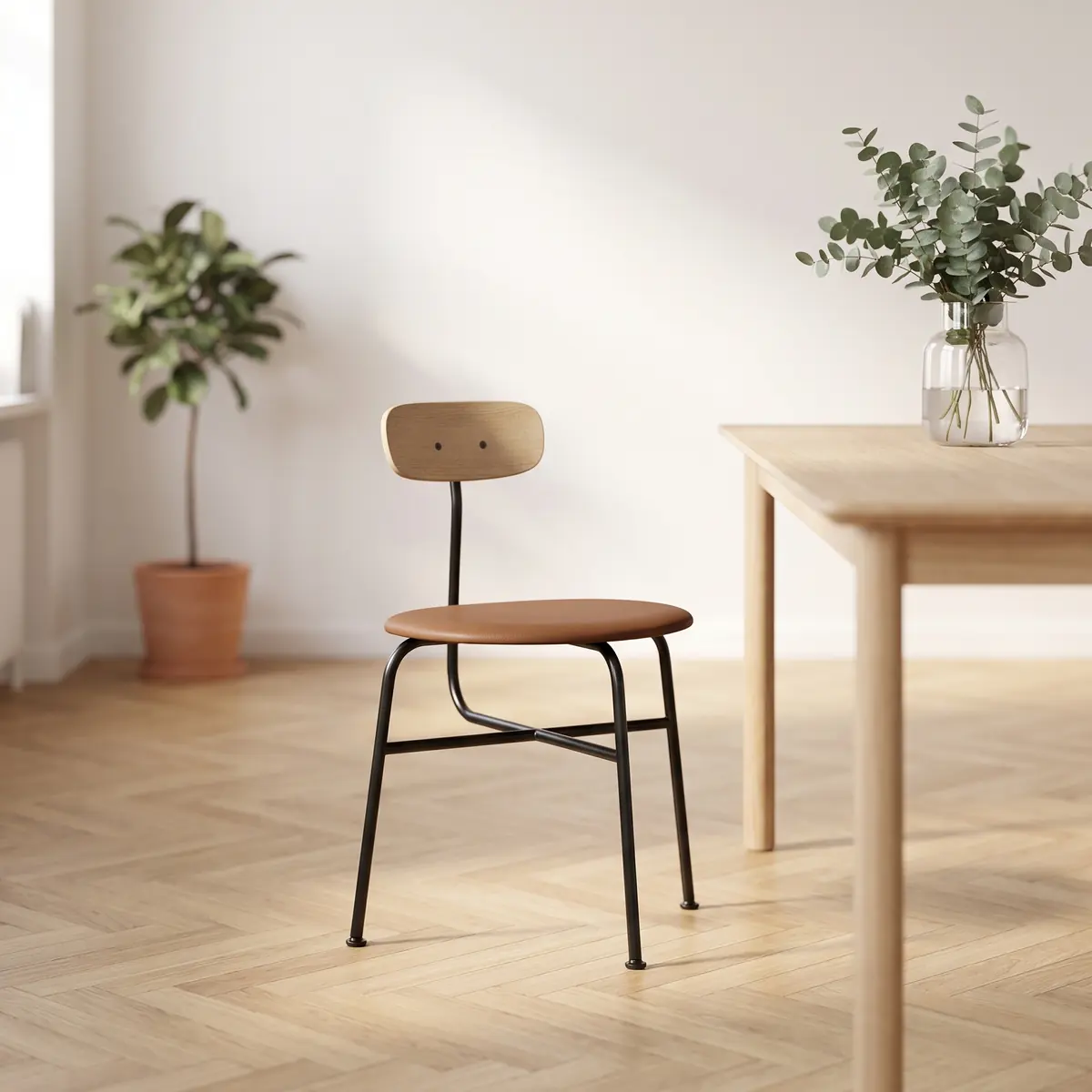 Polsterstühle Afteroom Stuhl 75 cm braun Rückenlehne helle Eiche Ledersitz
