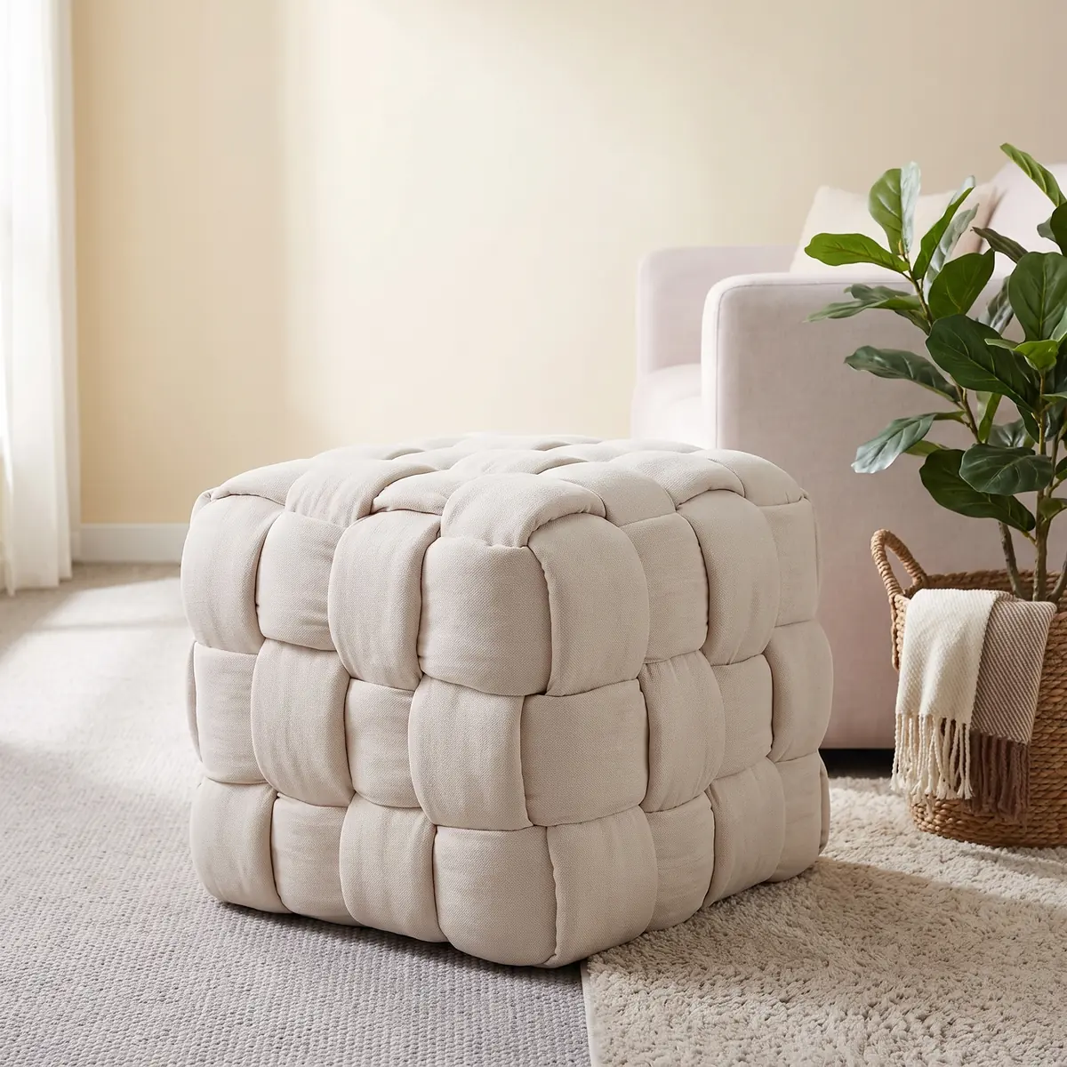 jahnke Möbel Wohnzimmermöbel Designer Hocker geflochten in Beige