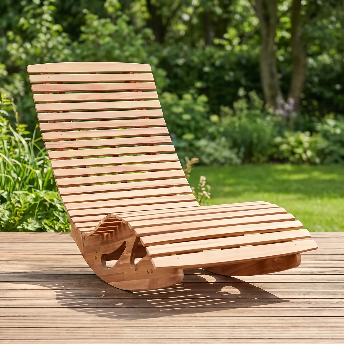 HC Garten & Freizeit Ergonomische Schwungliege / Saunaliege aus Akazienholz