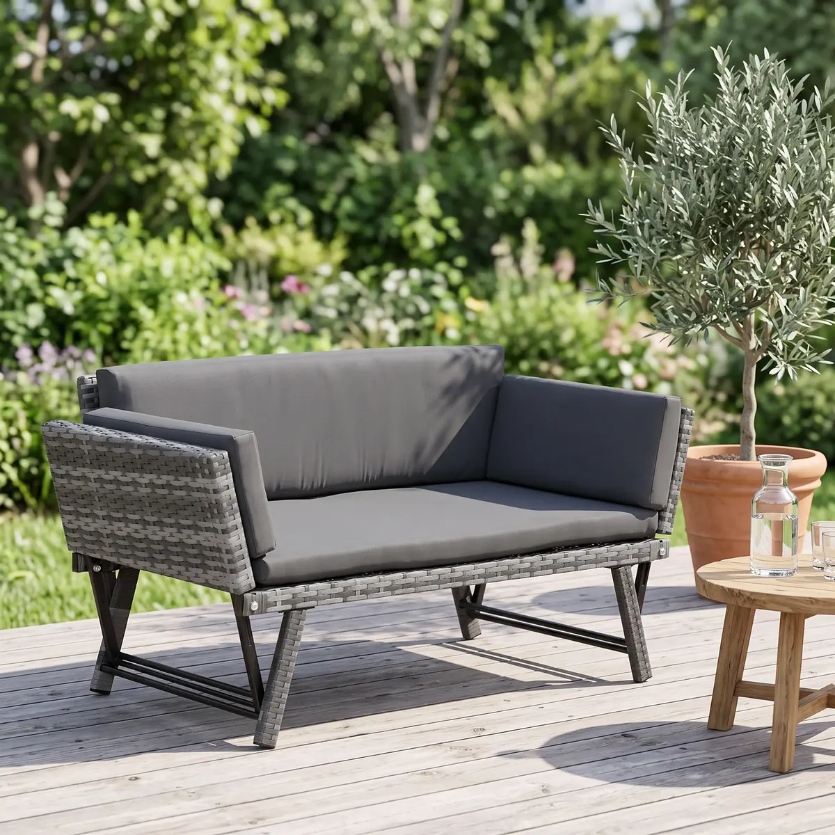 Outsunny Gartensofa grau Polyrattan
