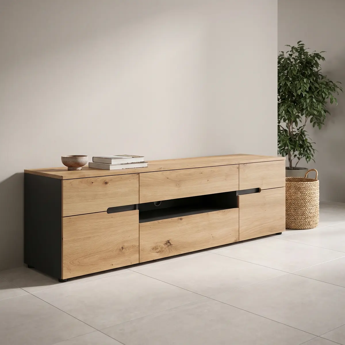 xonox.home TV-Lowboard Canu basaltgrau Nachbildung Artisan Oak Nachbildung