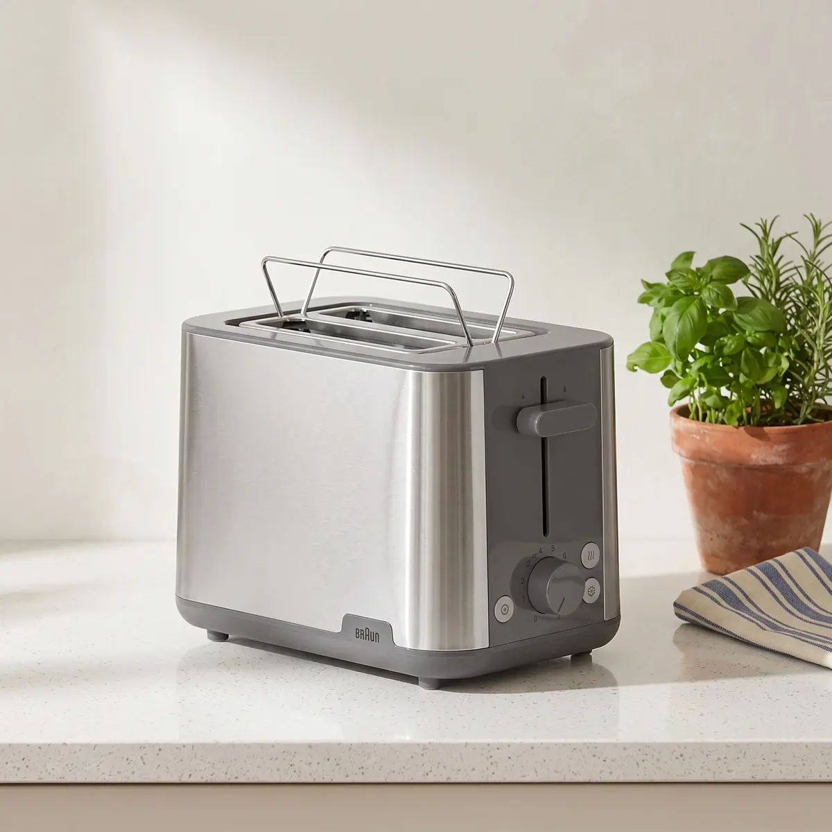 BRAUN PurShine HT1510GY 2-Scheiben-Toaster für perfektes Toasten mit 8