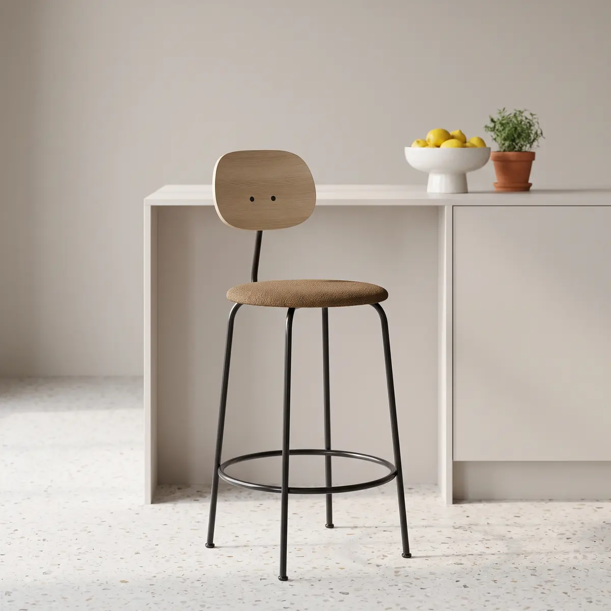 Barhocker Afteroom Plus Bouclé Barstuhl 97 cm braun Rückenlehne helle Eiche