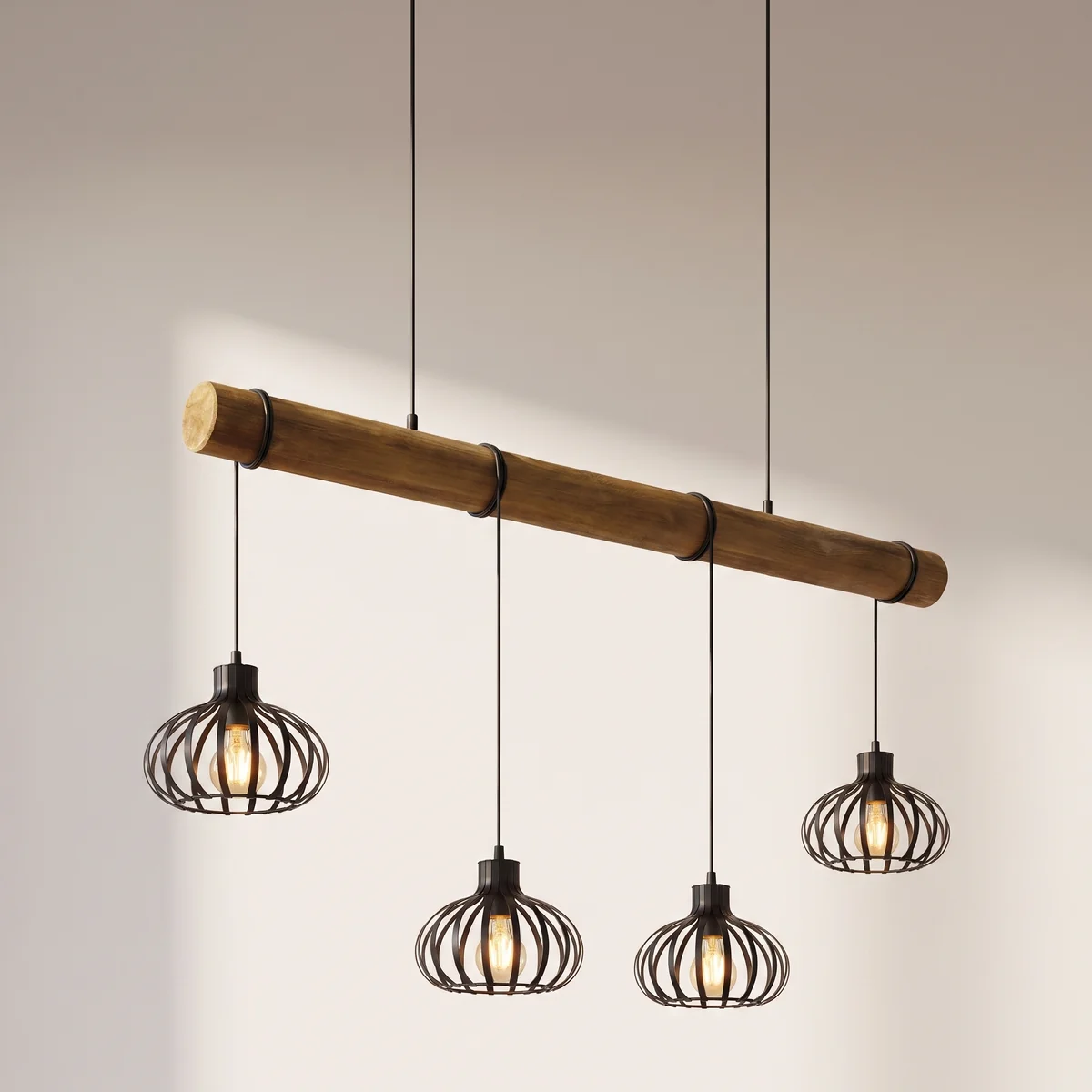 GLOBO Pendelleuchte schwarz Holz Metall E27 4 Brennstellen