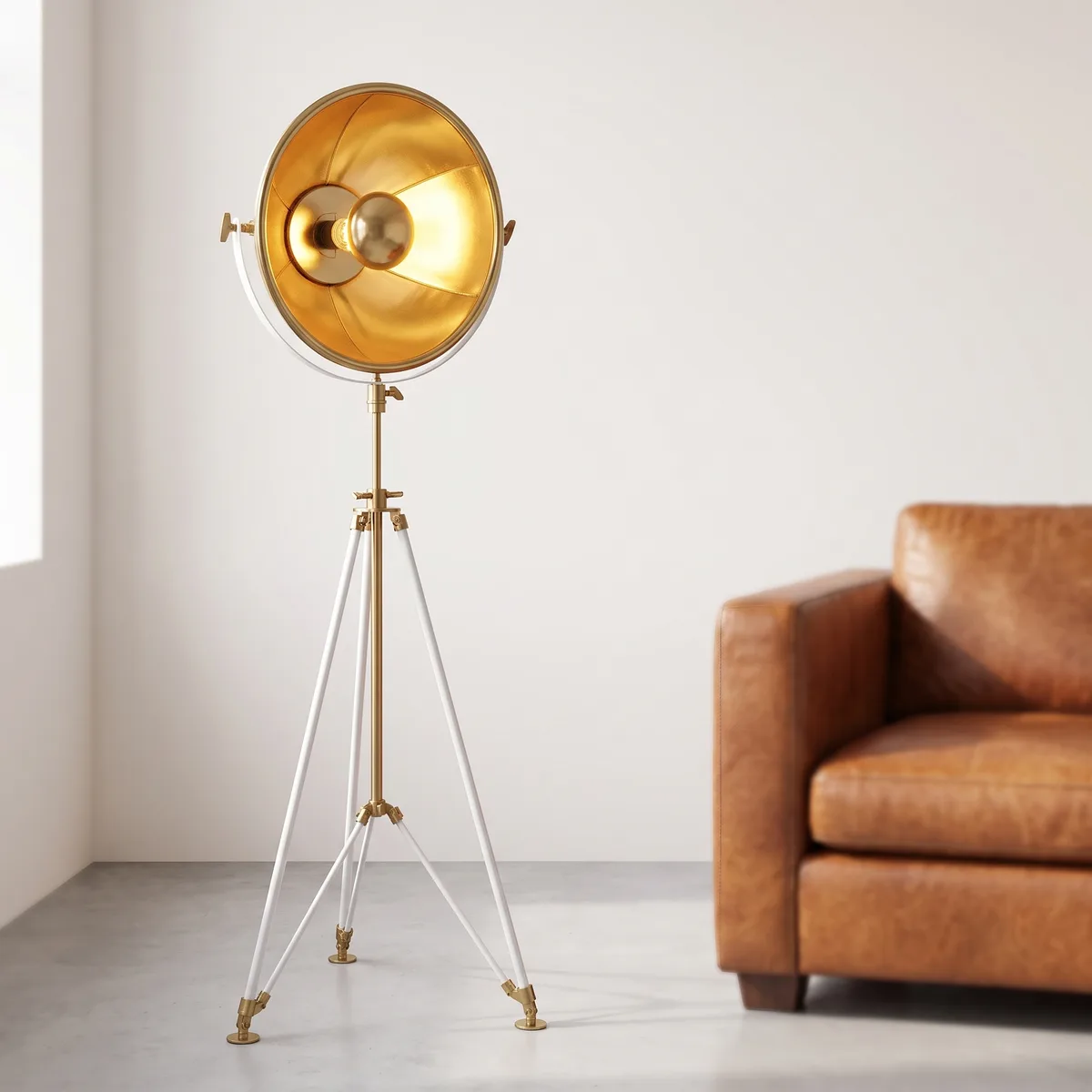 Kayoom Stehlampe weiß beige gold Stahl Aluminium Baumwolle E27 1 Brennstellen