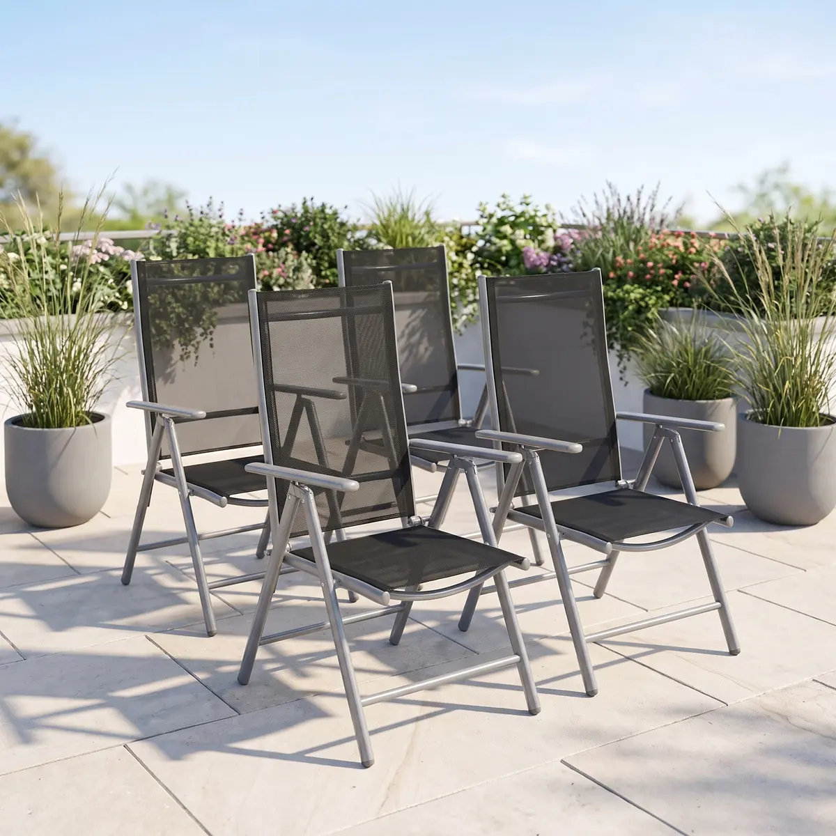 VCM Klappsessel 4er Set schwarz Aluminium