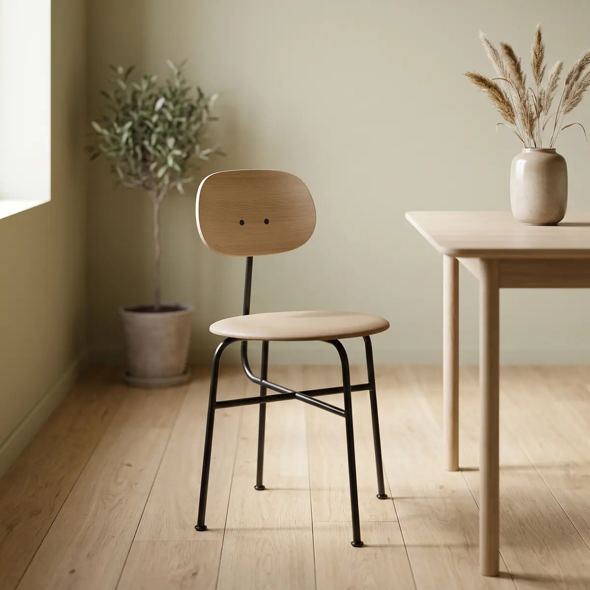 Polsterstühle Afteroom Plus Stuhl 80 cm beige Rückenlehne helle Eiche Ledersitz