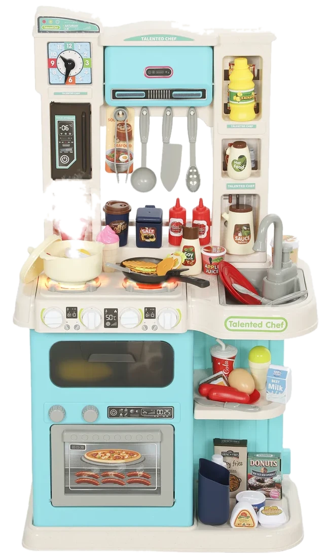 AIYAPLAY Kinderküche Spielküche mit Ofen Spüle Licht-und Soundfunktion
