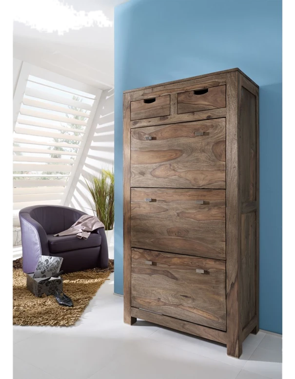 Massivmoebel24.de Schuhschrank Sheesham 80x41x160 grau geölt NATURE GREY #97