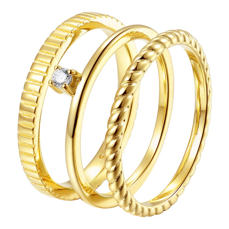 Hey Happiness Triple Textured Ring Set Sterlingsilber Gold