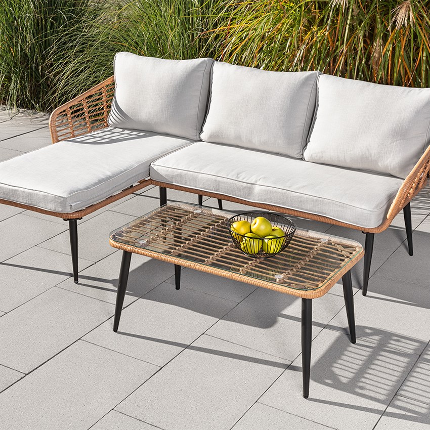 Happy Home Eck-Loungeset 8tlg. helles Rattan mit Sitzkissen