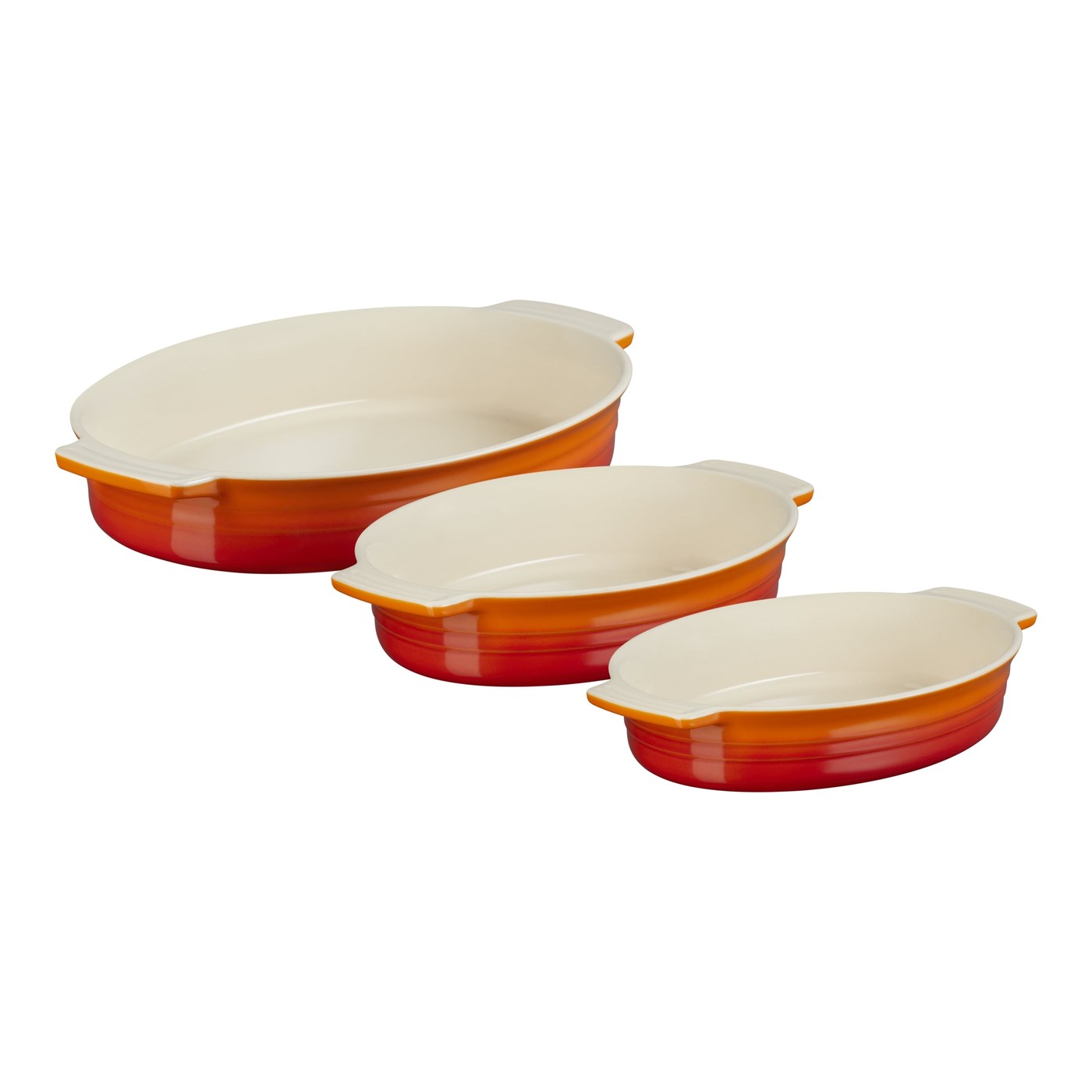 Steingut Backformen Le Creuset Auflaufform oval – flammendes Orange, 3er-Set