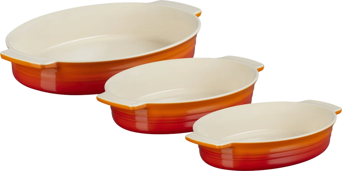 Le Creuset Auflaufform oval – flammendes Orange, 3er-Set