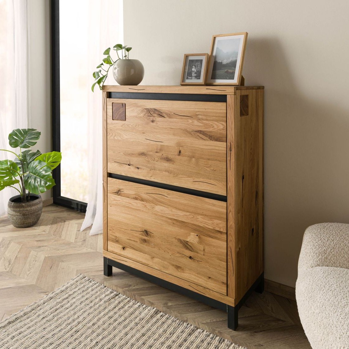 Massivmoebel24.de Schuhschrank Wildeiche 90x40x120 natur geölt VILLANDERS #135