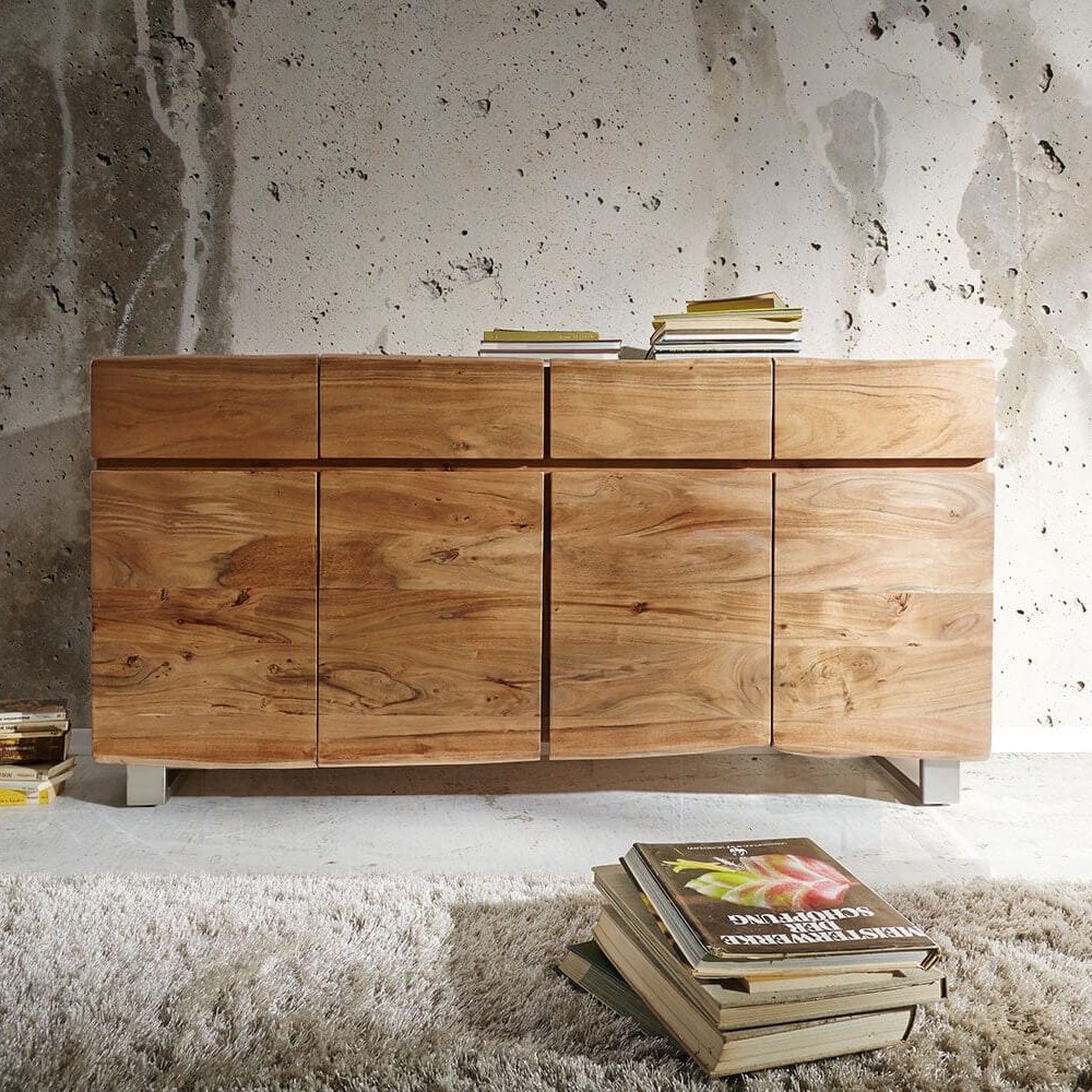 DELIFE Sideboard Live-Edge 172 cm Akazie Natur 4 Türen 4 Schübe
