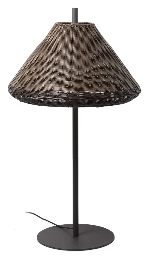 FARO BARCELONA Terrassenlampe Saigon – Schirm in Flechtoptik braun