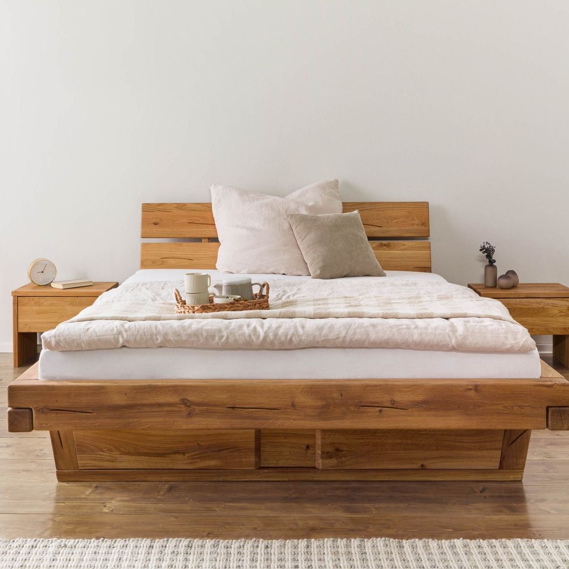 Massivmoebel24.de Bett mit Schubladen Eiche 160x200x87 natur geölt BREGENZ #110