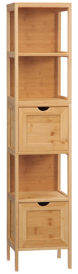 kleankin Badezimmerschrank Hochschrank aus Bambus mit 3 Regalen und 2