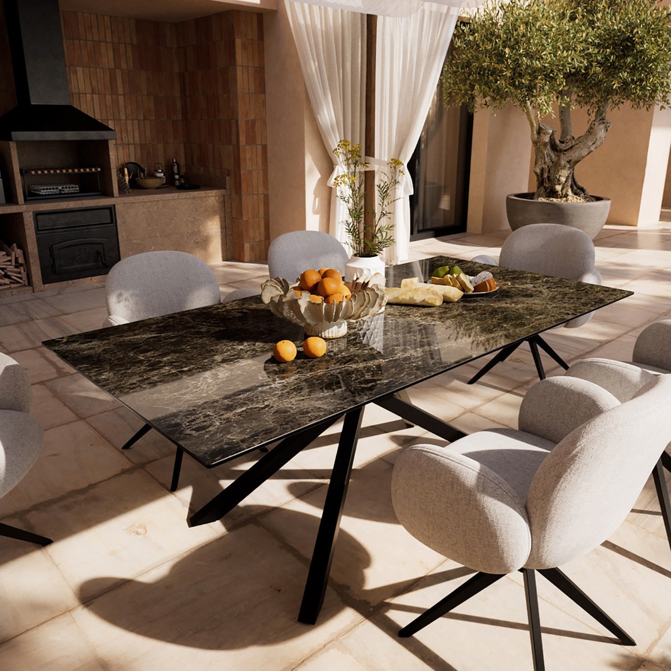 DELIFE Outdoortisch Edge 200x100 cm Keramik Emperador Extra Lucidato Dunkelbraun