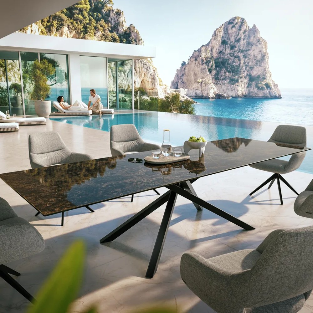 DELIFE Outdoortisch Edge 300x100 cm Keramik Emperador Extra Lucidato Dunkelbraun
