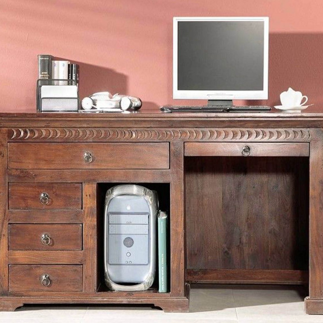 Massivmoebel24.de Schreibtisch Akazie 140x64x80 nougat lackiert OXFORD #511