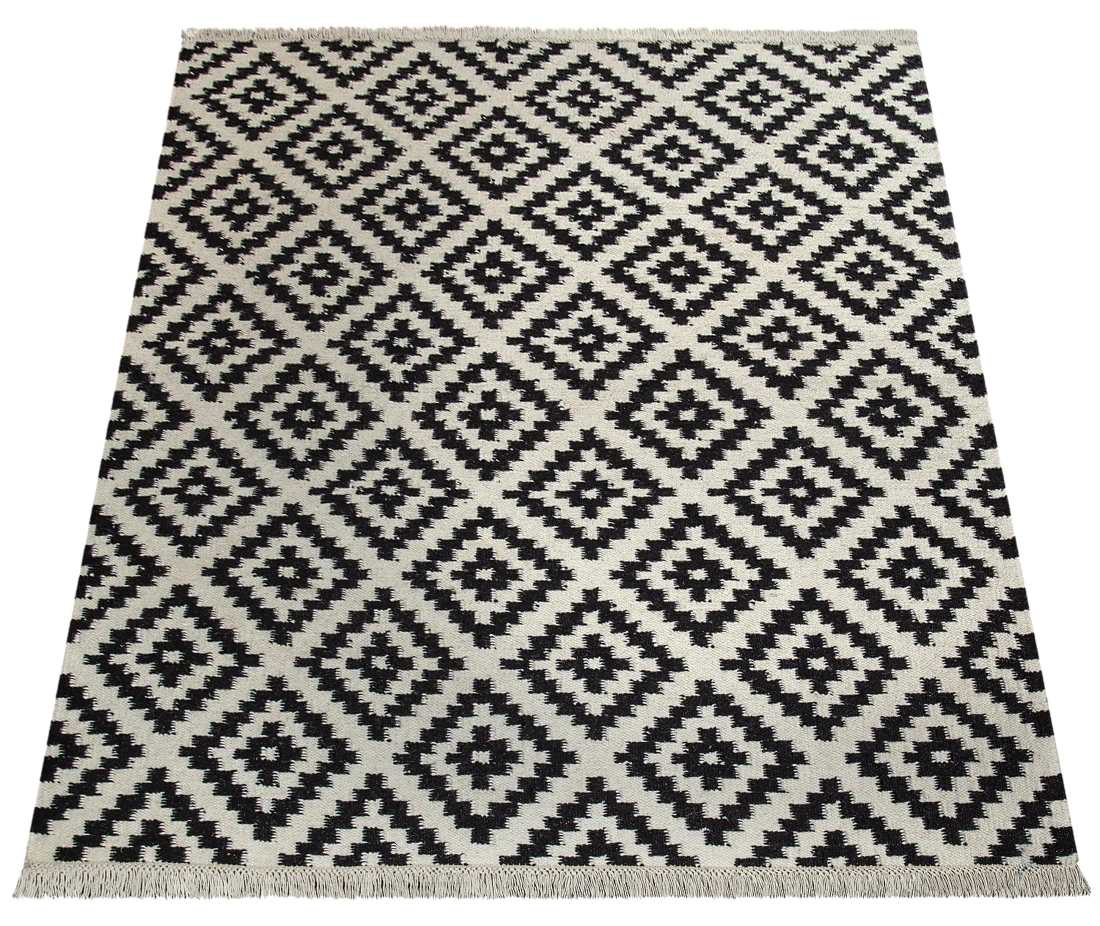 teppich.de Wollteppich Kenolia schwarz-weiß 60x110 cm