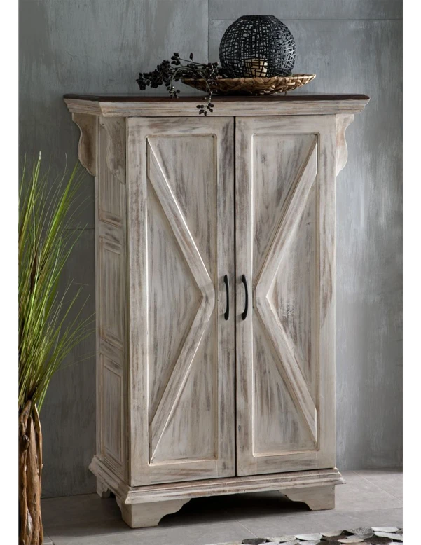 Massivmoebel24.de Schrank Mango / Akazie 90x45x135 weiß gewachst CASTLE-ANTIK #267