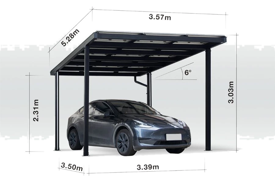 woodstore24 Carport Singular – Aluminium mit Solardach für 1 PKW