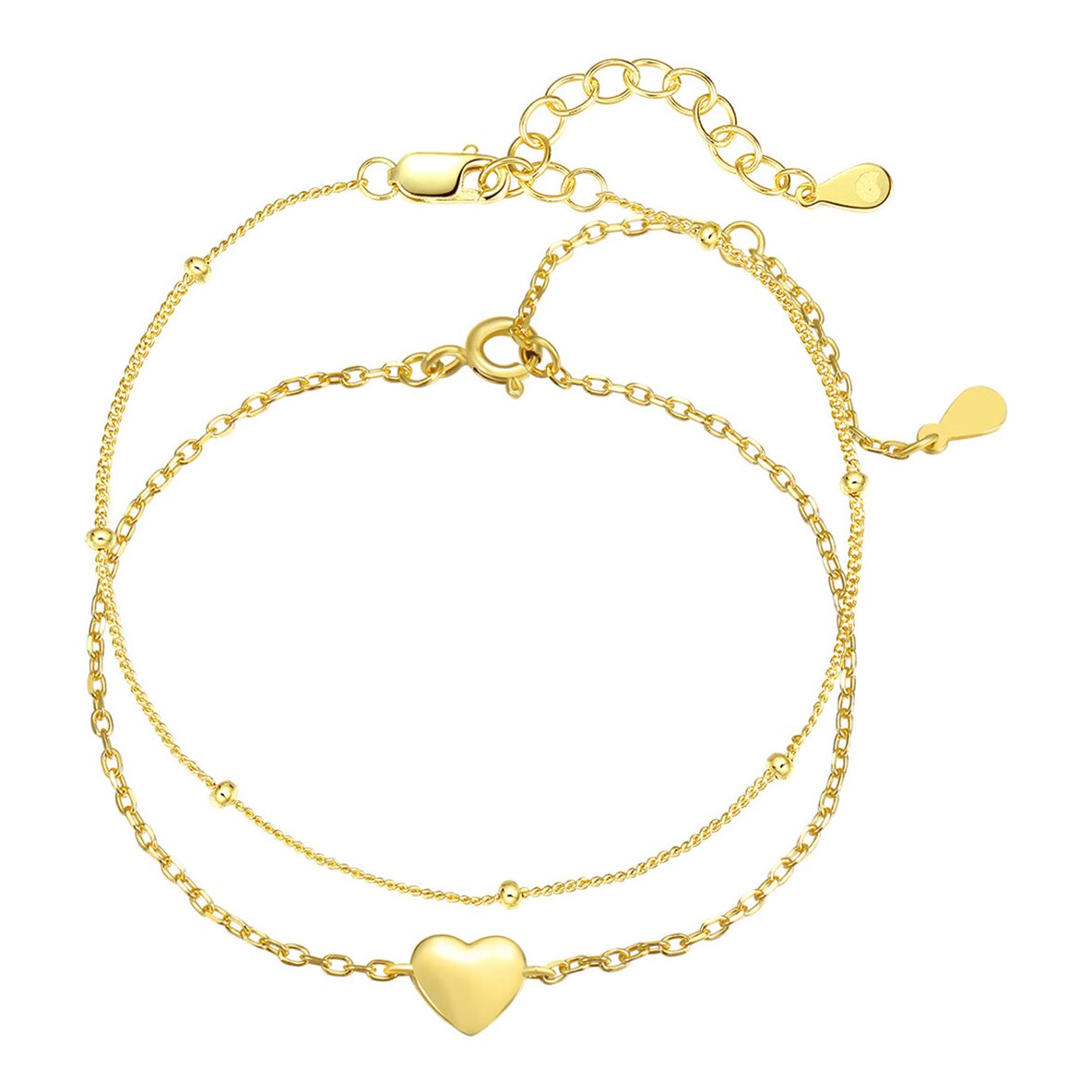 Hey Happiness Double Chain Herz Armband Sterlingsilber