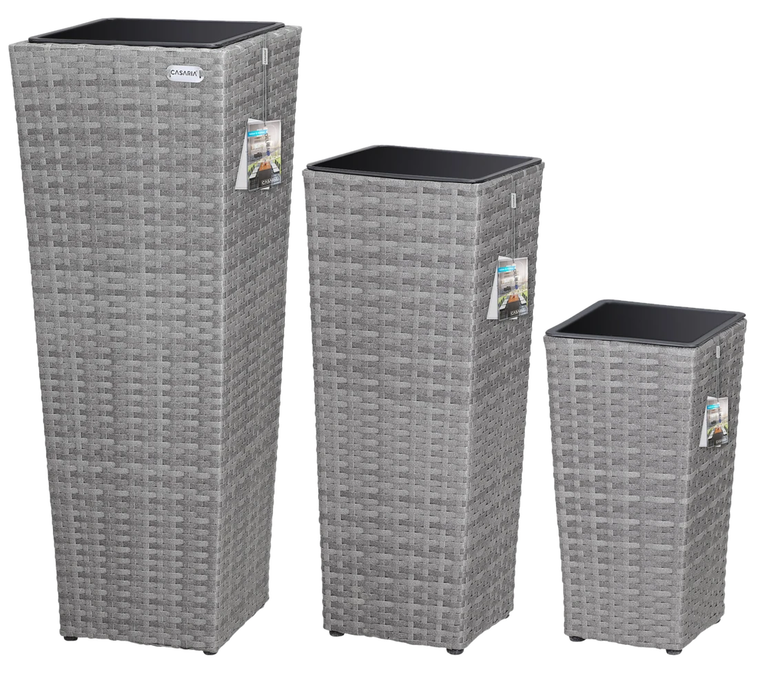 Casaria® Polyrattan Blumentopf 3er-Set Grau