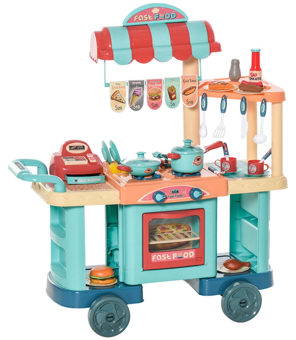 HOMCOM Kinderküche mit Zubehör 50-Teilige Spielküche Spielzeugküche Kunststoff
