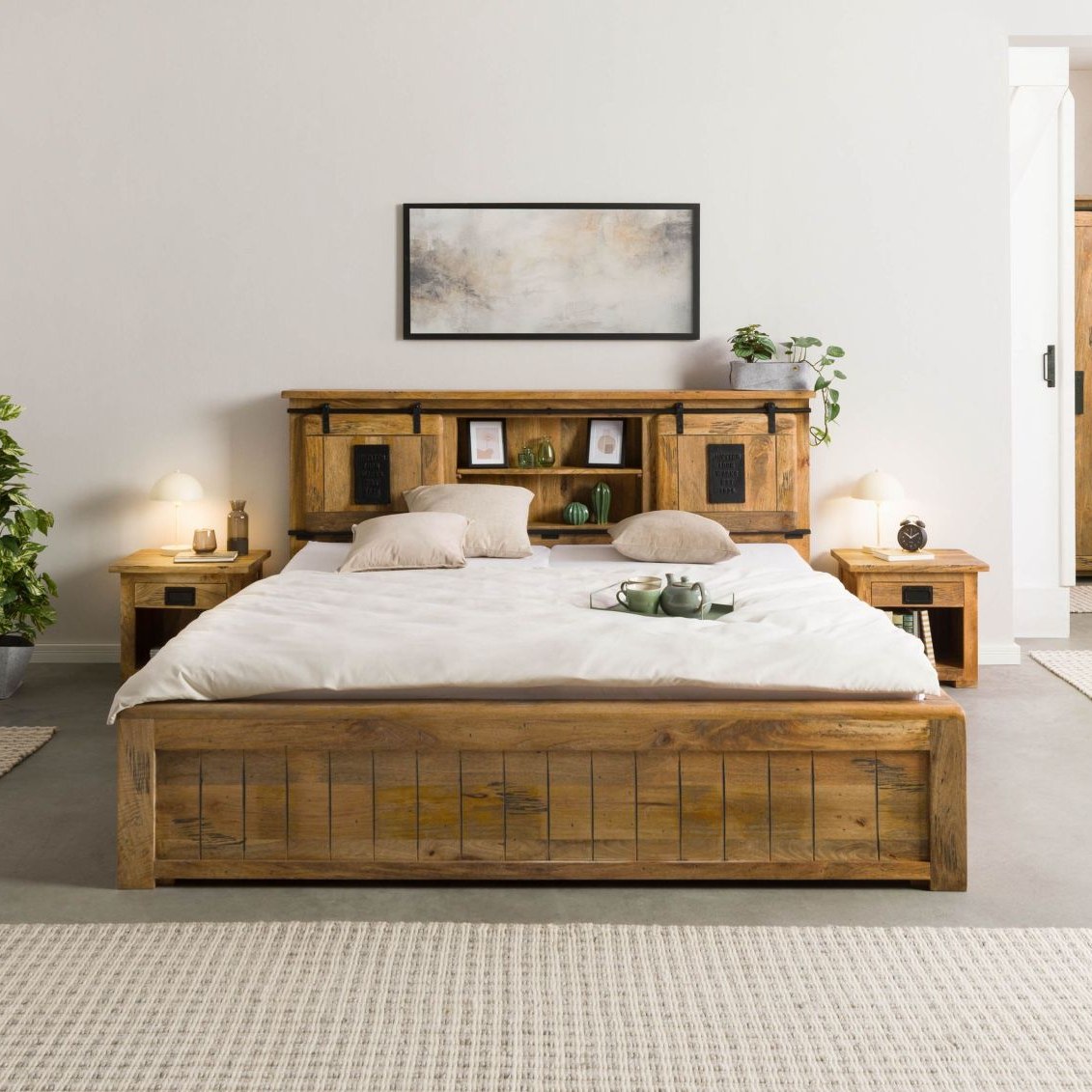 Massivmoebel24.de Bett mit Schublade Mango 200x200 RAILWAY