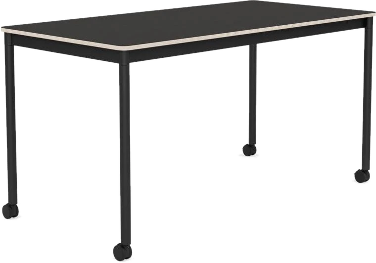 Muuto Base Tisch mit Rollen 70 x 140 cm schwarz Linoleum schwarze Beine
