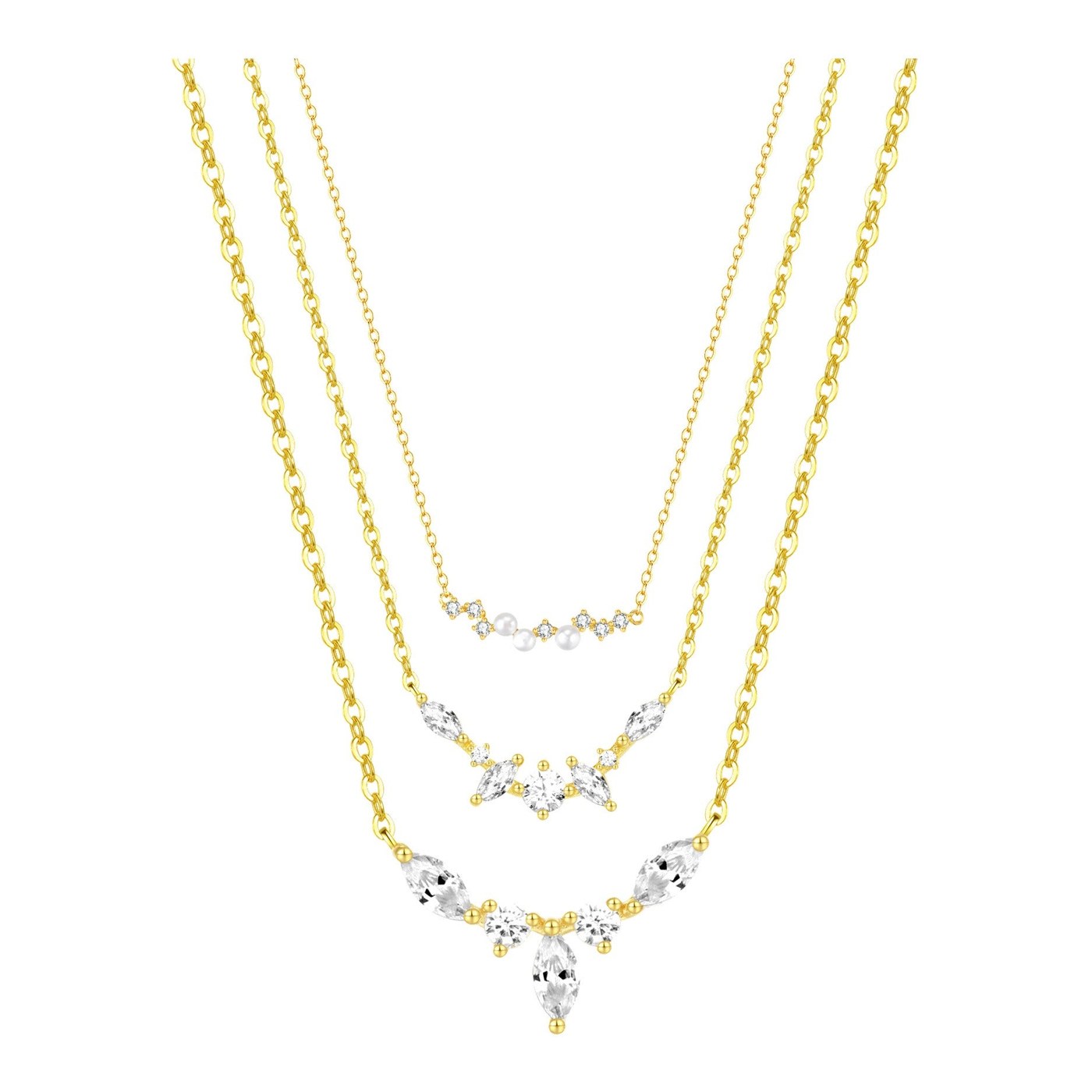 Hey Happiness Edelstein Crown and Perle Layering Halsketten Set Sterlingsilber