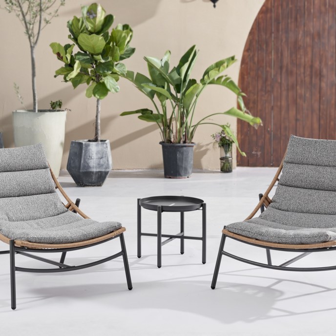 Happy Home 3tlg. Rattan Gartenset mit Sitzkissen HGS52-GRA