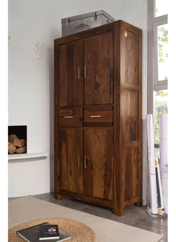Massivmoebel24.de Schrank Sheesham 90x40x180 braun lackiert METRO LIFE #121