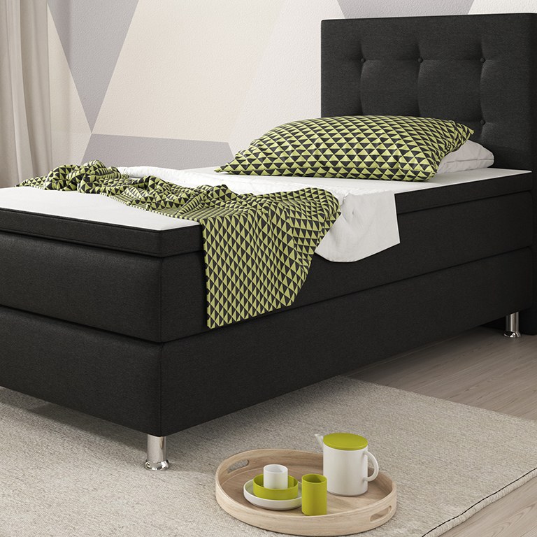 IHG Boxspringbett Köln 90x200 Webstoff Schwarz