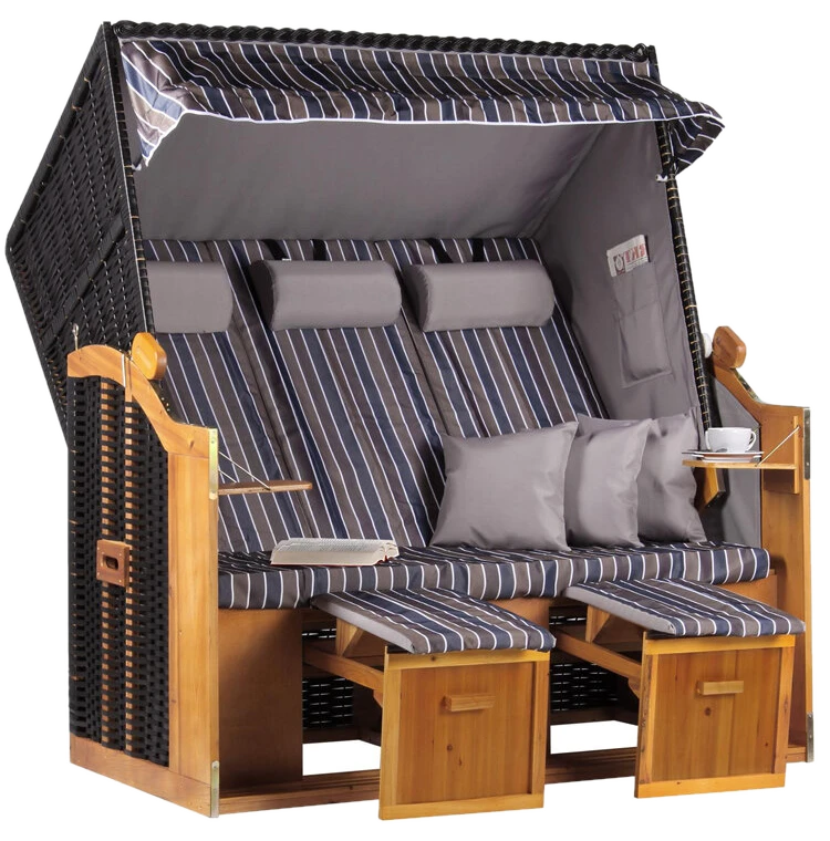 Mr. Deko Strandkorb Ostsee XXL Wacholder PE Schwarz Dessin Anthrazit Braun