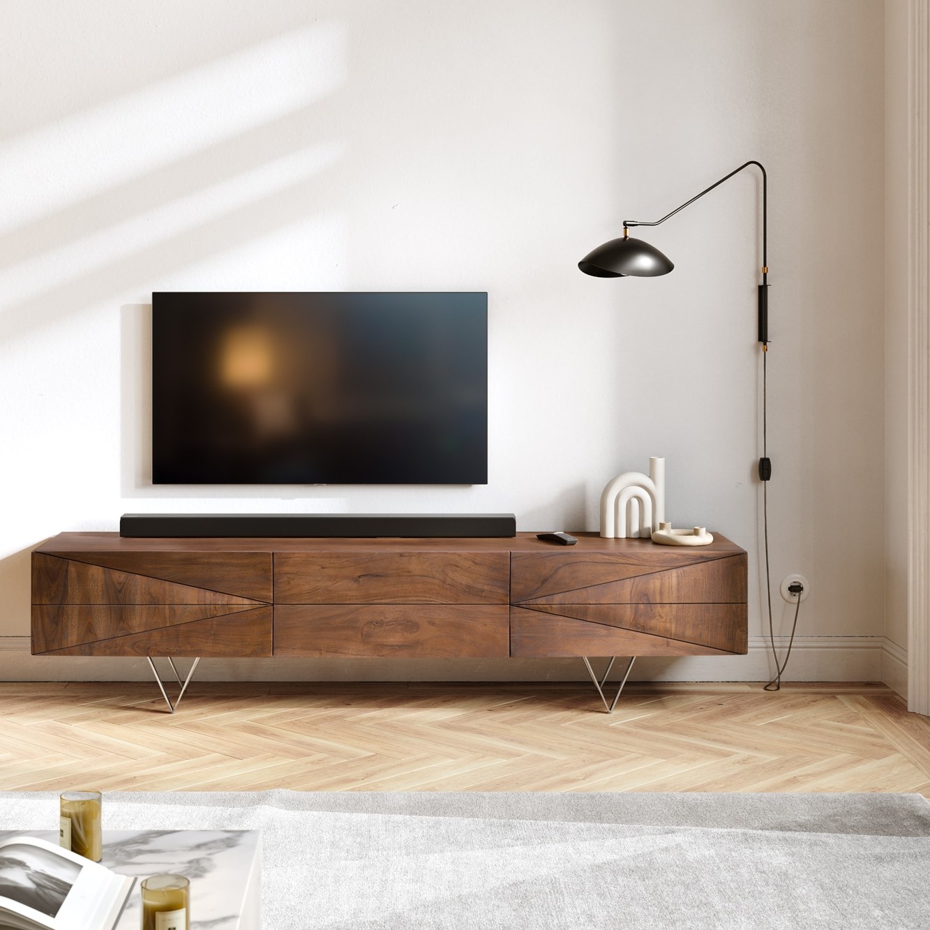 DELIFE Design-Lowboard Wyatt 175 cm Akazie Braun 1 Klappe