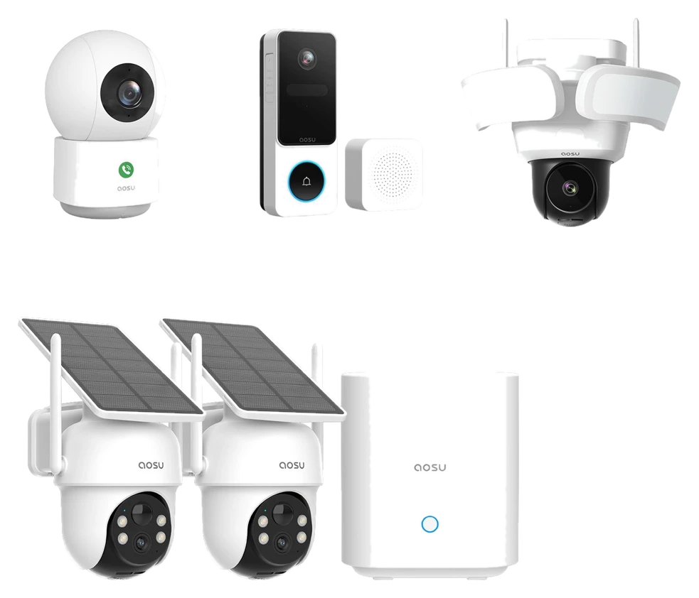 aosu | SECURITY SolarCam D1 Classic Kit + Video-Türklingel SE + Flutlicht-Kamera Pro +