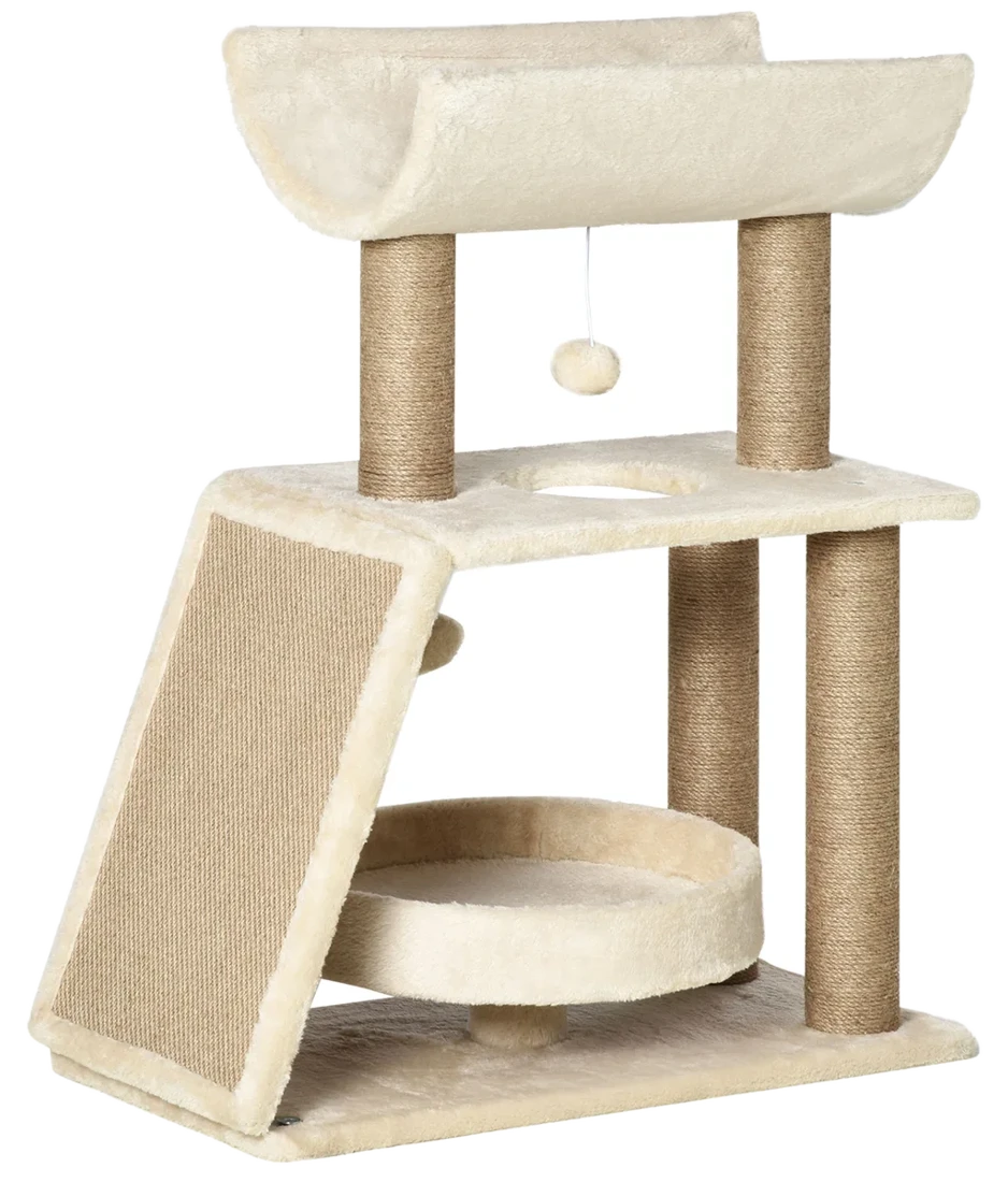 PawHut Katzen Kratzbaum Klein 76cm mit Spielball & Sitzplatz