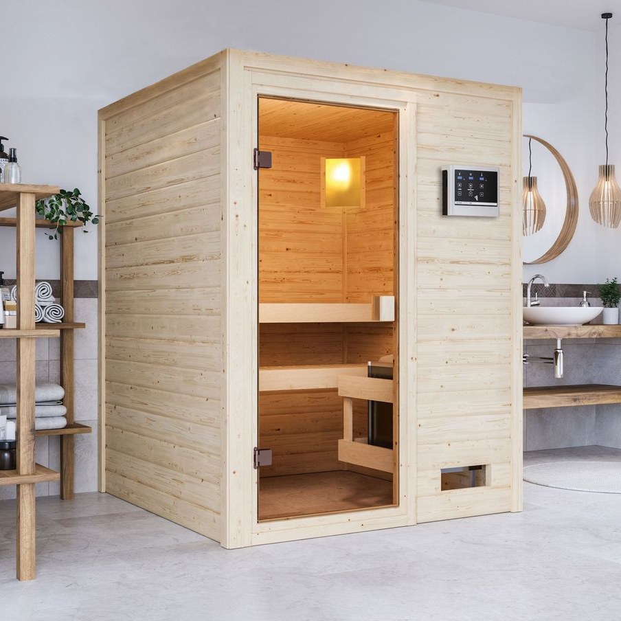 Karibu Sauna "Worpswede" SET naturbelassen mit Ofen 3,6 kW ext. Strg