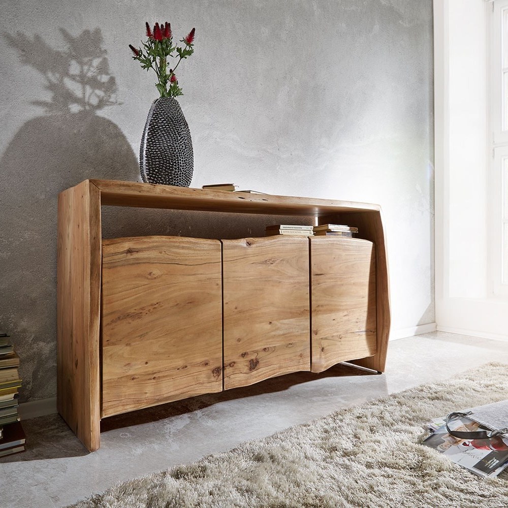 DELIFE Sideboard Live-Edge 145 cm Akazie Natur 3 Türen