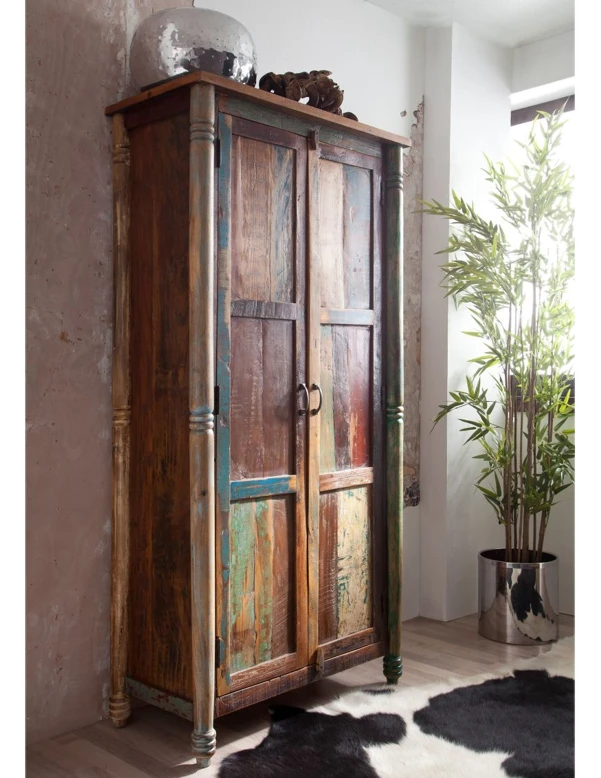 Massivmoebel24.de Schrank Altholz 90x45x180 mehrfarbig lackiert FABLE #12