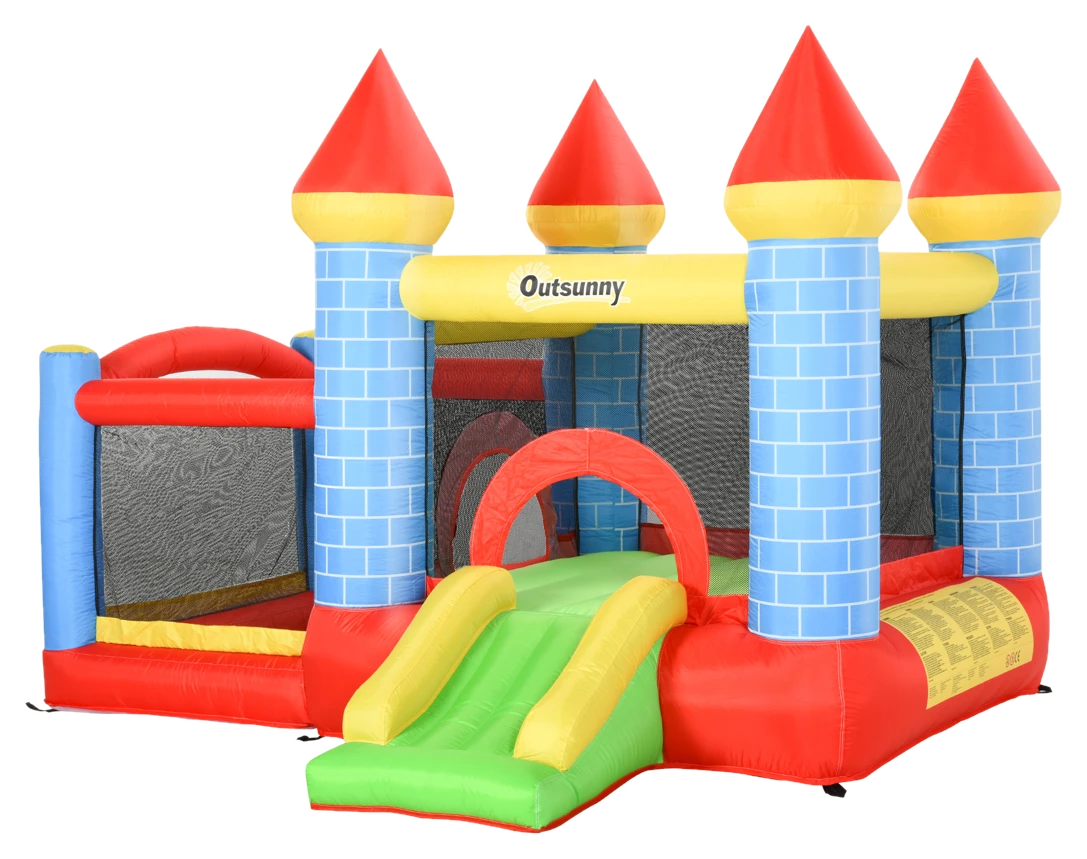 Outsunny Hüpfburg mit Gebläse Rutsche Pool aufblasbare Spielburg für 3 Kinder