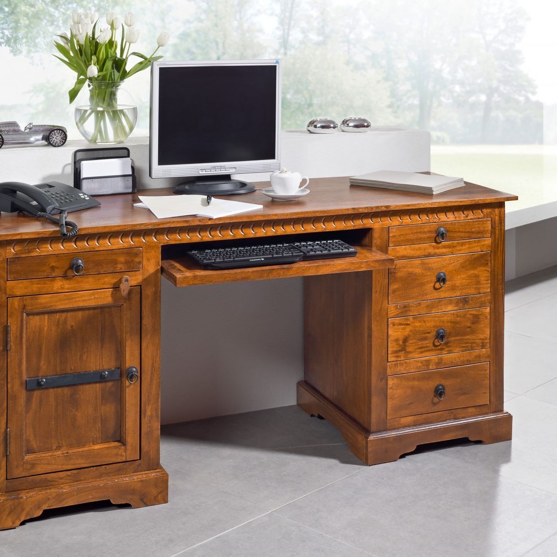 Massivmoebel24.de Schreibtisch Akazie 158x54x76 honig lackiert OXFORD #0522